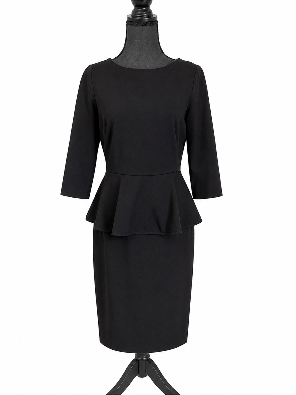 Calvin Klein Black 3/4 Sleeve Peplum Sheath Dress Women’s Size 8 Minimalist Glam